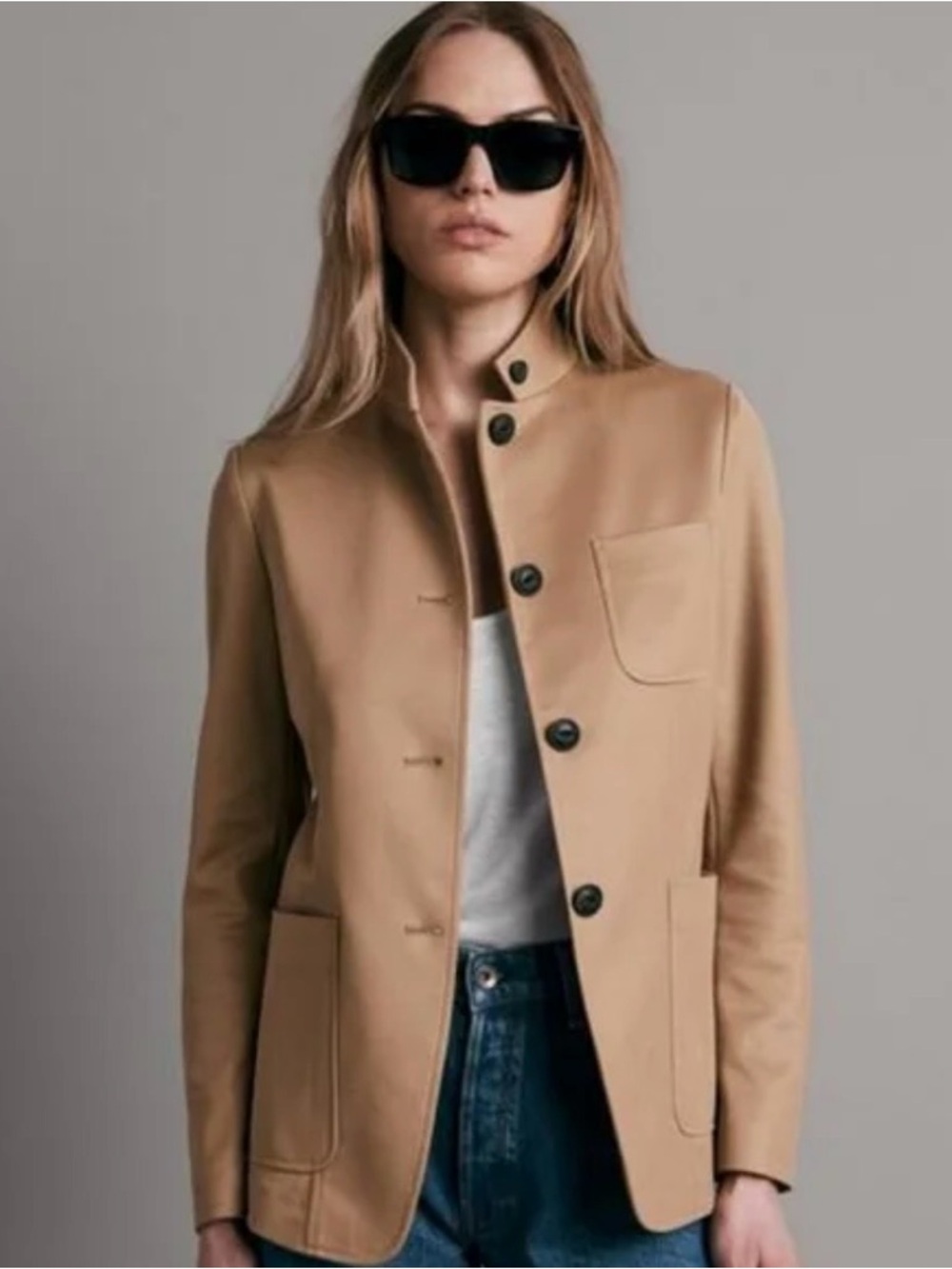 Rag & Bone Sid cotton pique womens camel blazer jacket size 16.